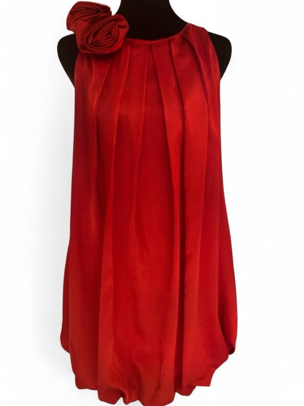Y2K  Red Pleated bubble  Mini Dress with Rosette Shoulder - Picture 7 of 8